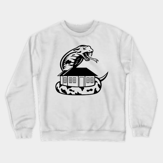 King Cobra or Ophiophagus Hannah Venomous Snake Guarding a House Ready to Attack Mascot Black and White Crewneck Sweatshirt by patrimonio